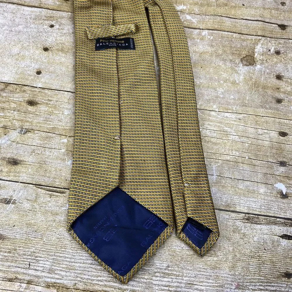 Balenciaga‎ Pour Homme Neck Tie Gold Stripe Silk Cotton Blend Italy